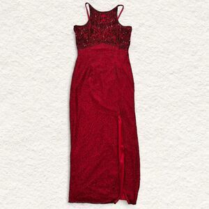 Vintage Papell Boutique Hand Sequined Midi Dress Slit 8P